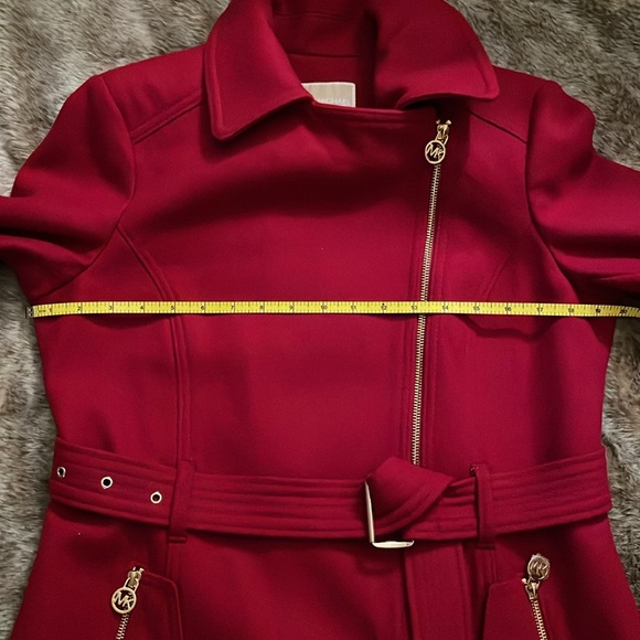 Michael Kors Red Wool Blend Belted Zip Front Coat PM - Picture 5 of 16